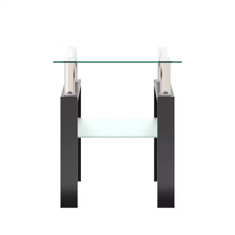 17.72 Transparent Black Tempered Glass Coffee Table, Square 2-Tier End Table with Metal Legs for Living Room Bedroom