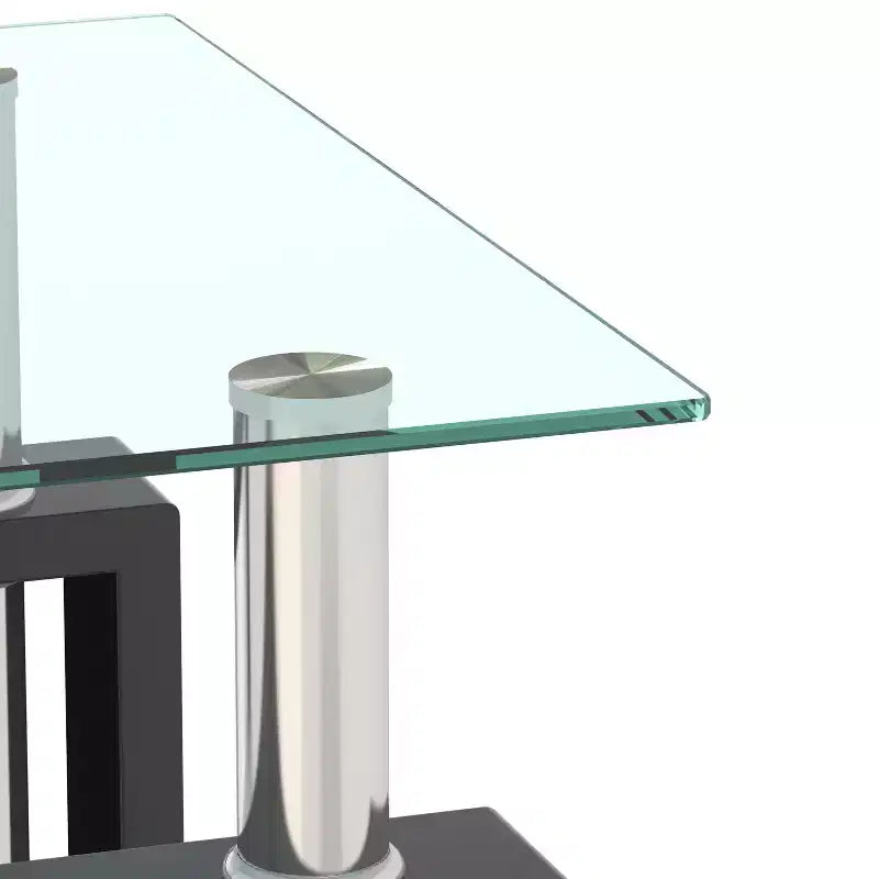 17.72 Transparent Black Tempered Glass Coffee Table, Square 2-Tier End Table with Metal Legs for Living Room Bedroom