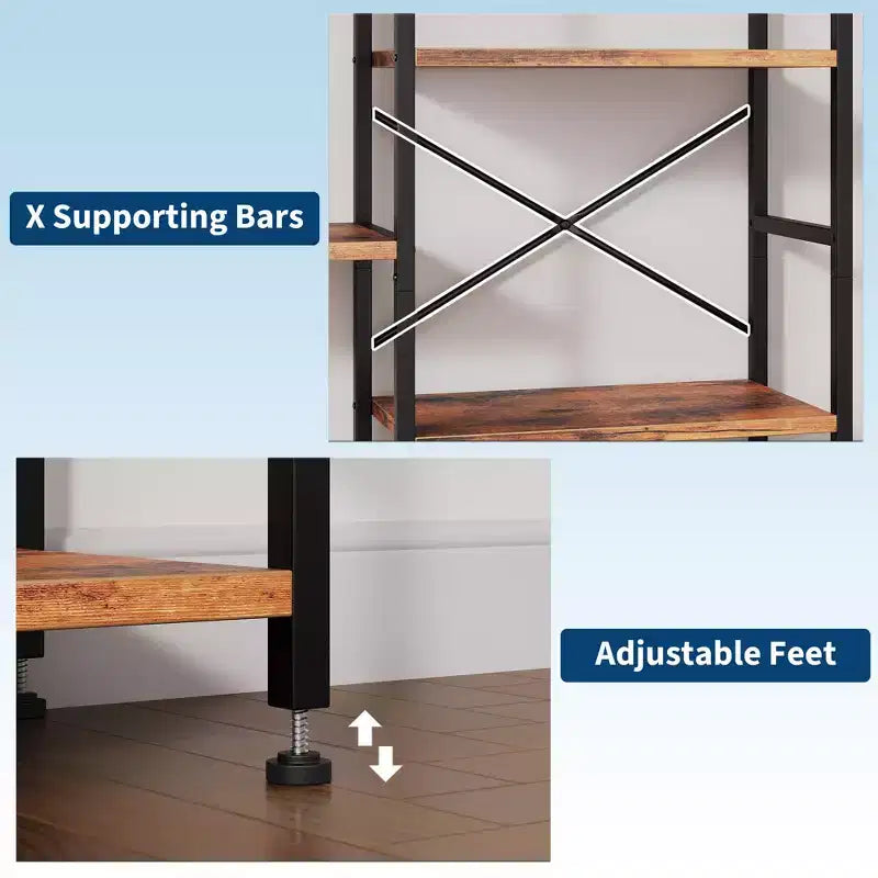 Triple Arched Bookshelf, 4 Tier Freestanding Open Bookcase with Metal Frame, Industrial Display Storage Shelf for Living Room, Home Office