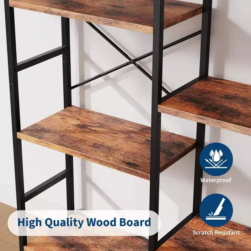 Triple Arched Bookshelf, 4 Tier Freestanding Open Bookcase with Metal Frame, Industrial Display Storage Shelf for Living Room, Home Office