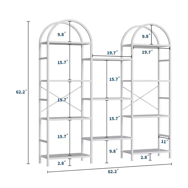 Triple Arched Bookshelf, 4 Tier Freestanding Open Bookcase with Metal Frame, Industrial Display Storage Shelf for Living Room, Home Office