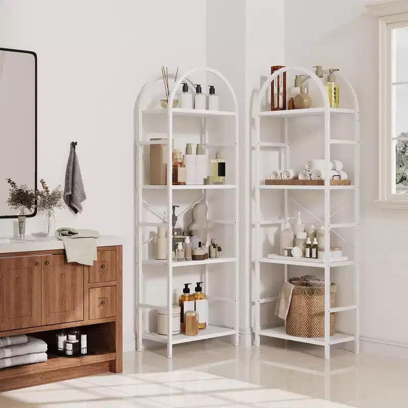 Triple Arched Bookshelf, 4 Tier Freestanding Open Bookcase with Metal Frame, Industrial Display Storage Shelf for Living Room, Home Office
