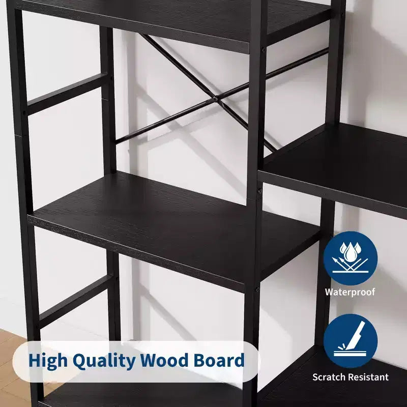 Triple Arched Bookshelf, 4 Tier Freestanding Open Bookcase with Metal Frame, Industrial Display Storage Shelf for Living Room, Home Office