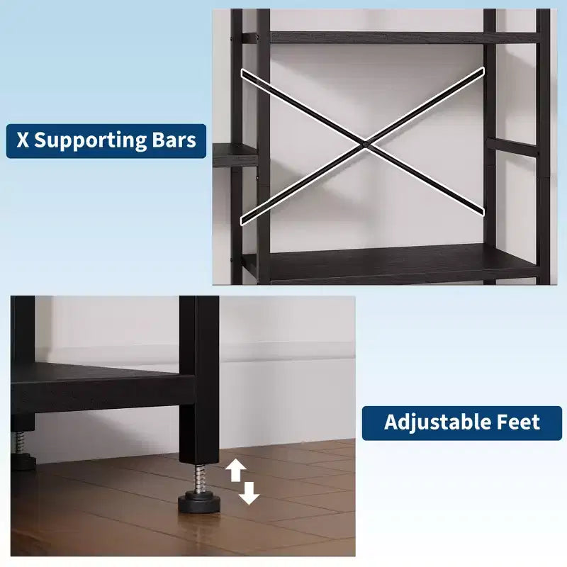 Triple Arched Bookshelf, 4 Tier Freestanding Open Bookcase with Metal Frame, Industrial Display Storage Shelf for Living Room, Home Office
