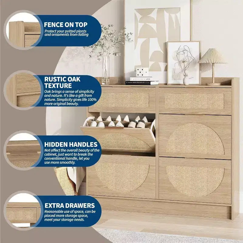 4 Turn Over Drawers Freestanding Shoe Storage Cabinet for Entryway, Hallway, Living Room