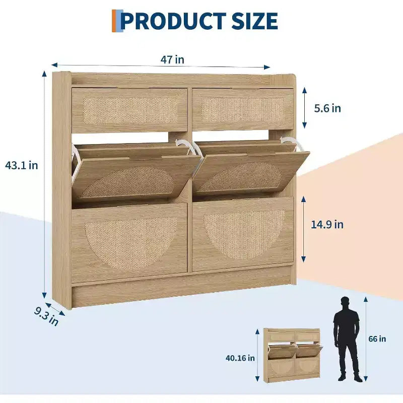 4 Turn Over Drawers Freestanding Shoe Storage Cabinet for Entryway, Hallway, Living Room