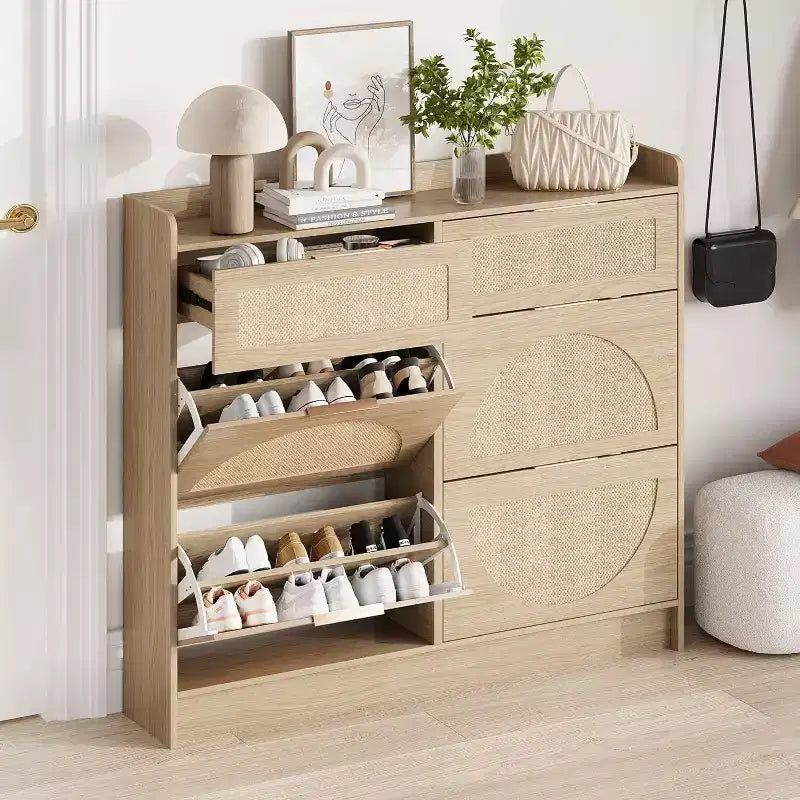 4 Turn Over Drawers Freestanding Shoe Storage Cabinet for Entryway, Hallway, Living Room