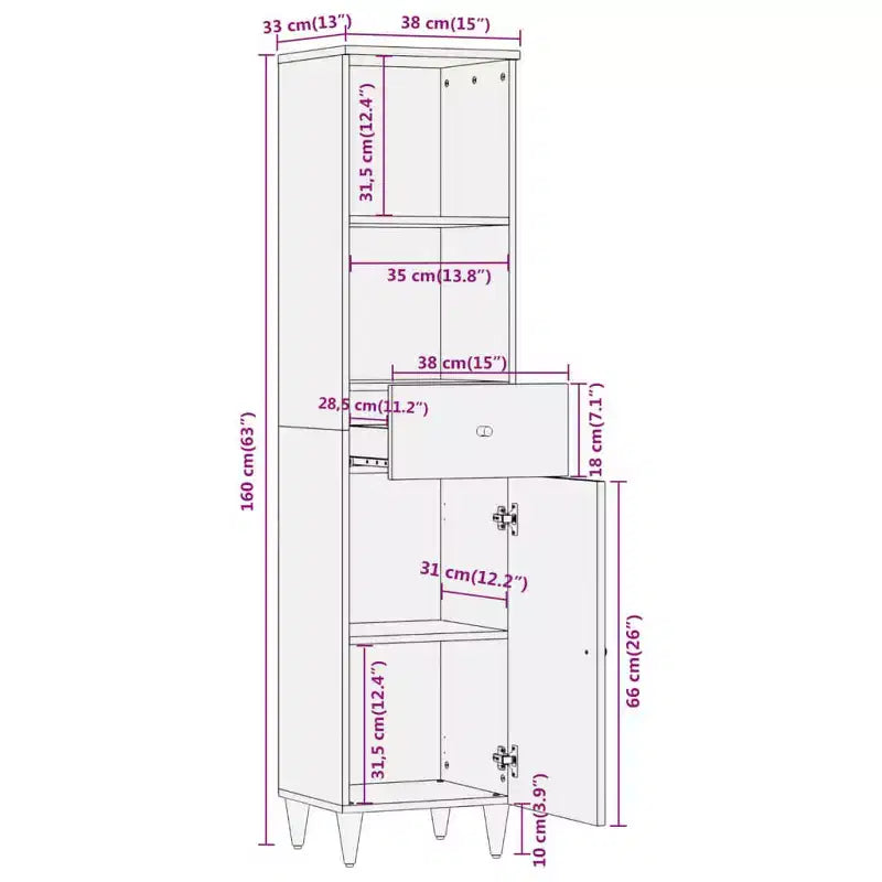 Bathroom Cabinet Natural wood Solid mango wood, engineered wood