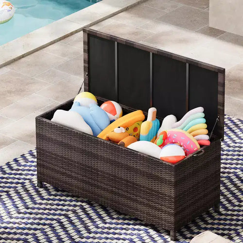 125 Gallon Heavy Duty Outdoor Deck Box with Wheels and Handles, All-Weather PE Rattan Storage Chest, Waterproof Patio and Poolside Organizer