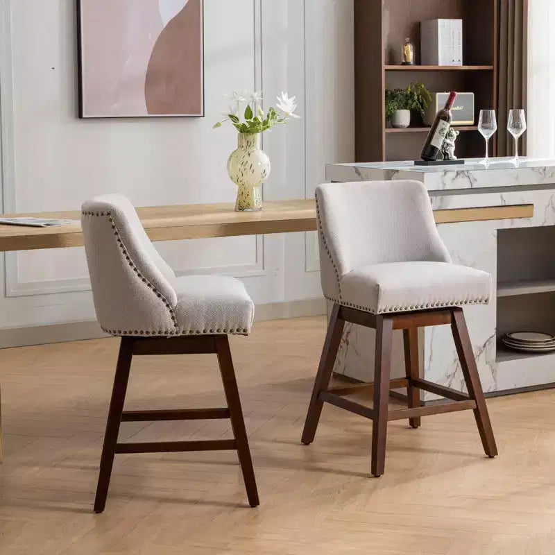 Spin Fabric Upholstered Wood 26'' Swivel Counter Stools (Set of 2)