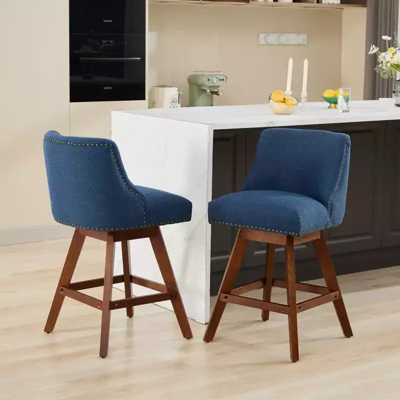 Spin Fabric Upholstered Wood 26'' Swivel Counter Stools (Set of 2)