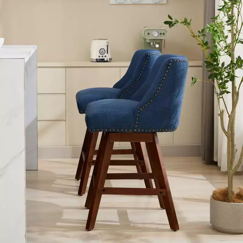 Spin Fabric Upholstered Wood 26'' Swivel Counter Stools (Set of 2)