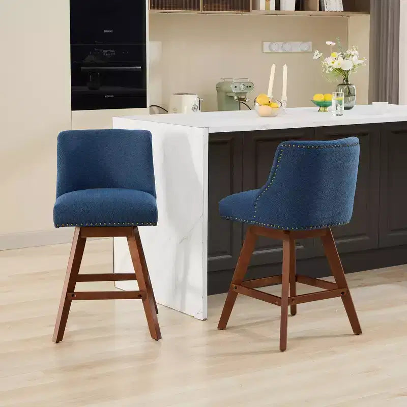 Spin Fabric Upholstered Wood 26'' Swivel Counter Stools (Set of 2)