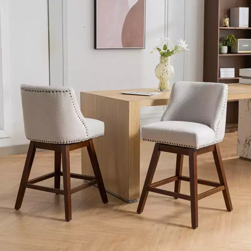 Spin Fabric Upholstered Wood 26'' Swivel Counter Stools (Set of 2)
