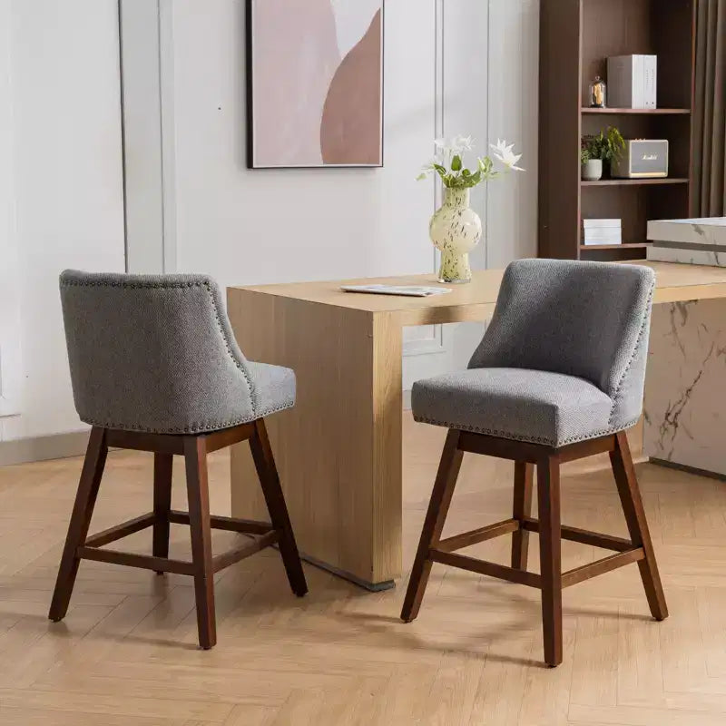 Spin Fabric Upholstered Wood 26'' Swivel Counter Stools (Set of 2)