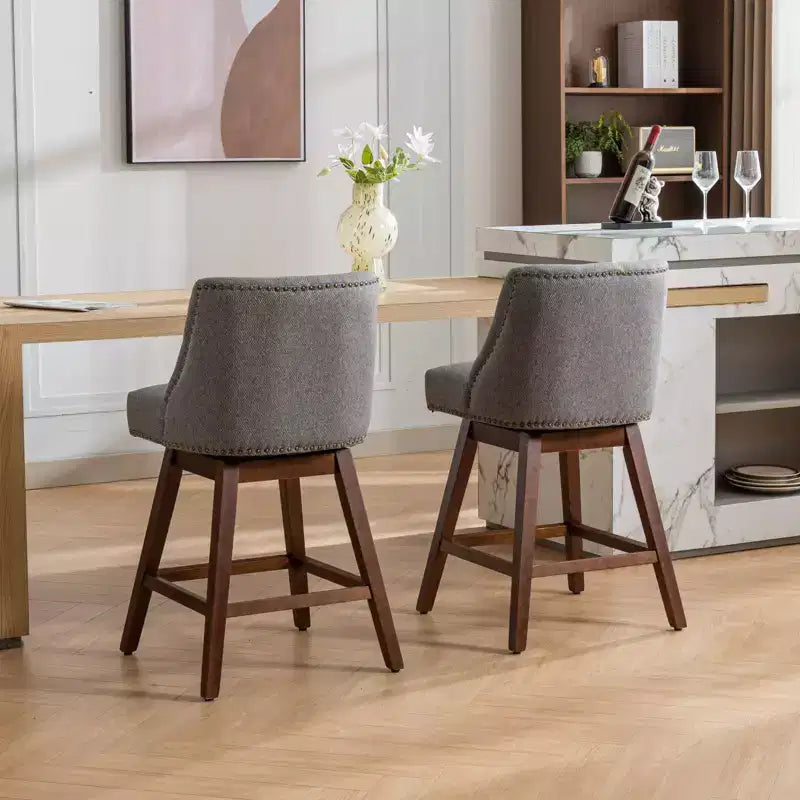 Spin Fabric Upholstered Wood 26'' Swivel Counter Stools (Set of 2)