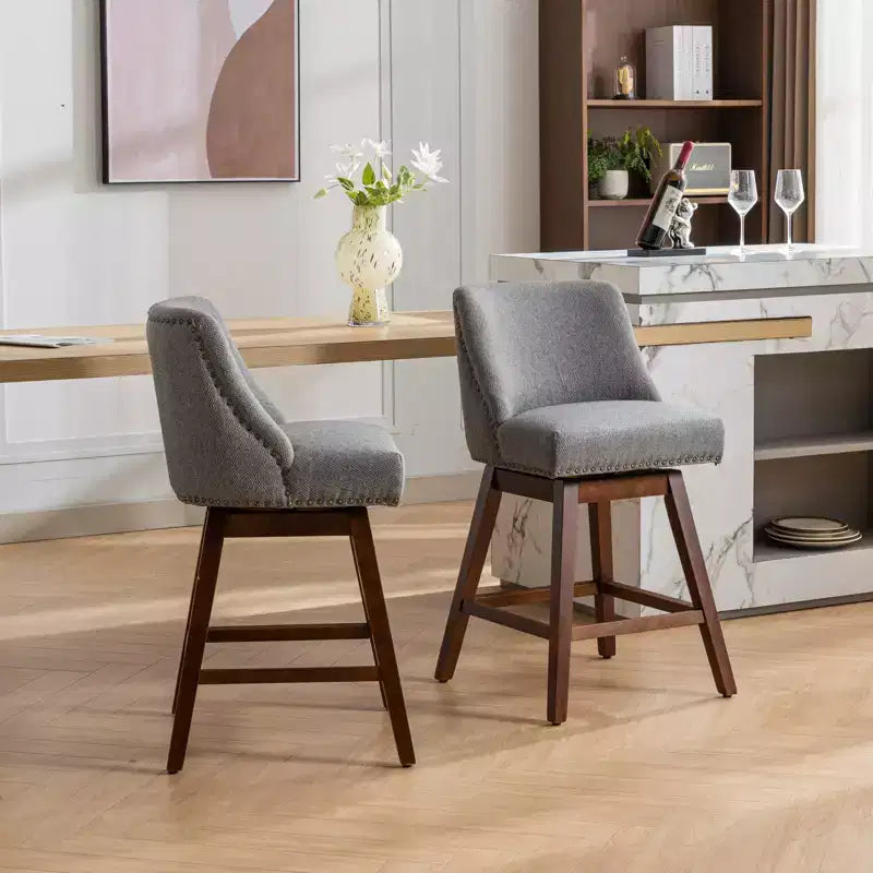Spin Fabric Upholstered Wood 26'' Swivel Counter Stools (Set of 2)