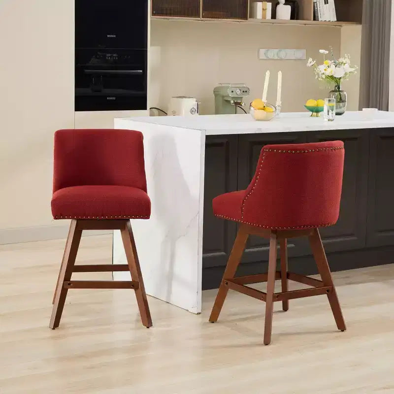 Spin Fabric Upholstered Wood 26'' Swivel Counter Stools (Set of 2)