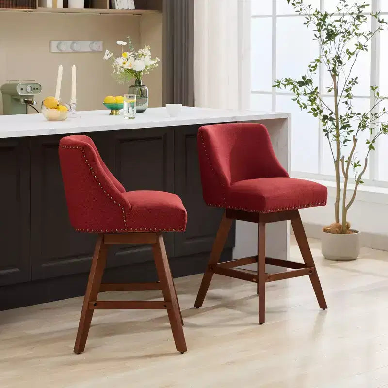Spin Fabric Upholstered Wood 26'' Swivel Counter Stools (Set of 2)