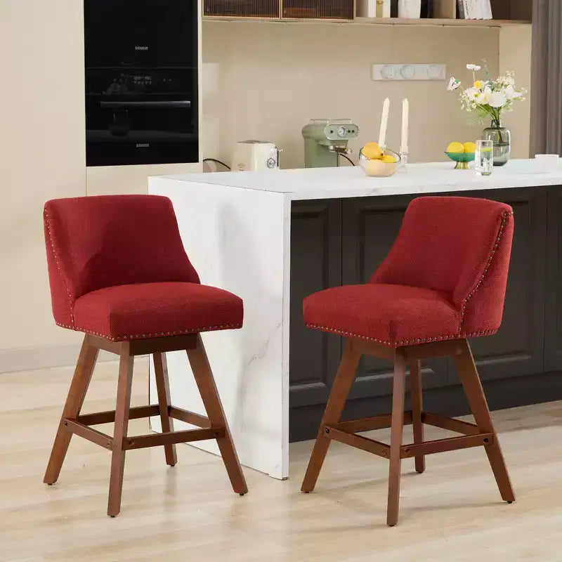Spin Fabric Upholstered Wood 26'' Swivel Counter Stools (Set of 2)