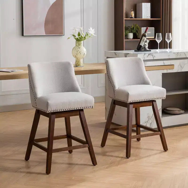 GDFStudio Spin Fabric Upholstered Wood 26'' Swivel Counter Stools (Set of 2)