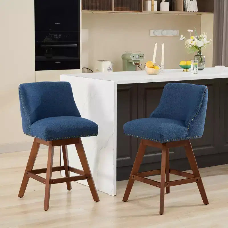 Spin Fabric Upholstered Wood 26'' Swivel Counter Stools (Set of 2)
