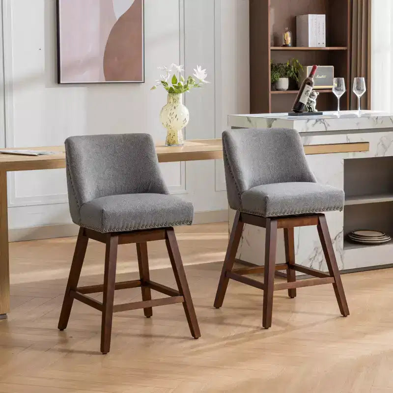 Spin Fabric Upholstered Wood 26'' Swivel Counter Stools (Set of 2)
