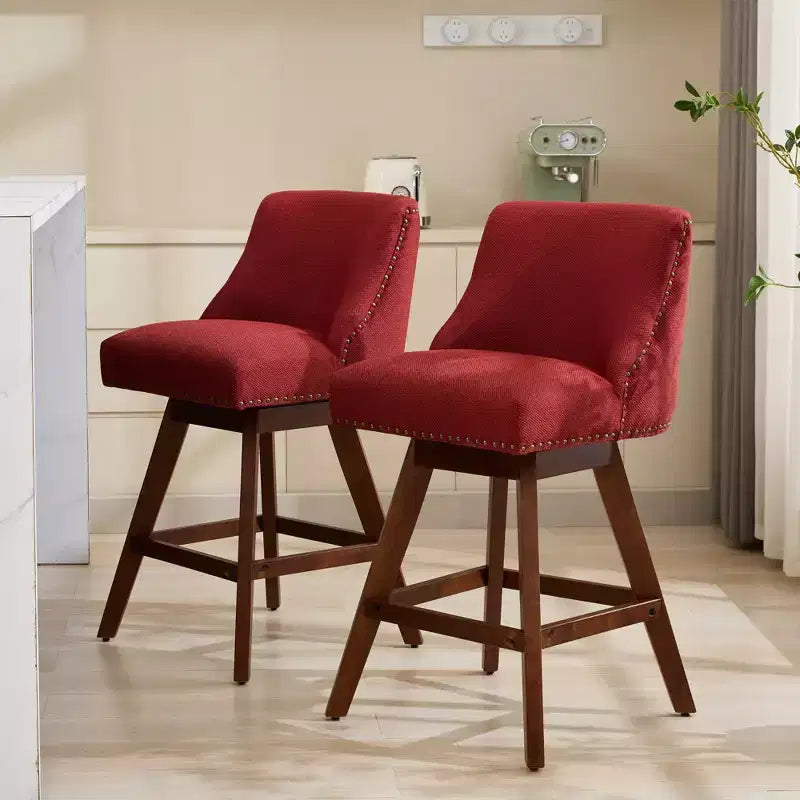 Spin Fabric Upholstered Wood 26'' Swivel Counter Stools (Set of 2)