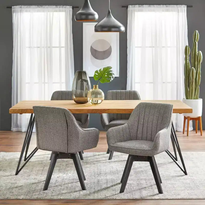 Set of 2 Phyllis Modern Swivel Chairs Gray: Mid-century Design, Rubberwood Frame, 250lb Capacity