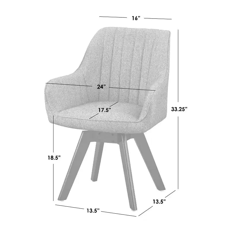 Set of 2 Phyllis Modern Swivel Chairs Gray: Mid-century Design, Rubberwood Frame, 250lb Capacity