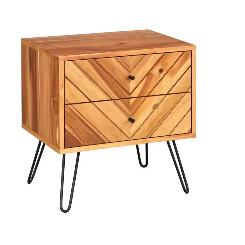 Lifestorey 2 Drawer Alexandria Mid Century Modern Nightstand Oak: Mid-Century Modern Bedside Table, Wood Veneer Finish