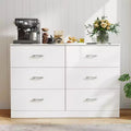 6-Drawer White Wooden Dresser Horizontal Wide Bedroom Storage Furniture