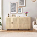 62.20Elegant and Functional 4-Door Rattan Decorative Storage Cabinet, Sideboard Buffet Cabinet, for Bedroom,Living Room,Office,Easy Assembly,Black