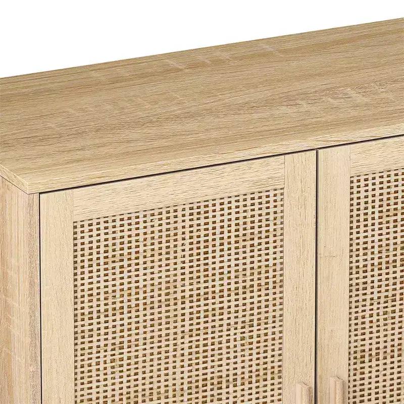 62.20Elegant and Functional 4-Door Rattan Decorative Storage Cabinet, Sideboard Buffet Cabinet, for Bedroom,Living Room,Office,Easy Assembly,Black